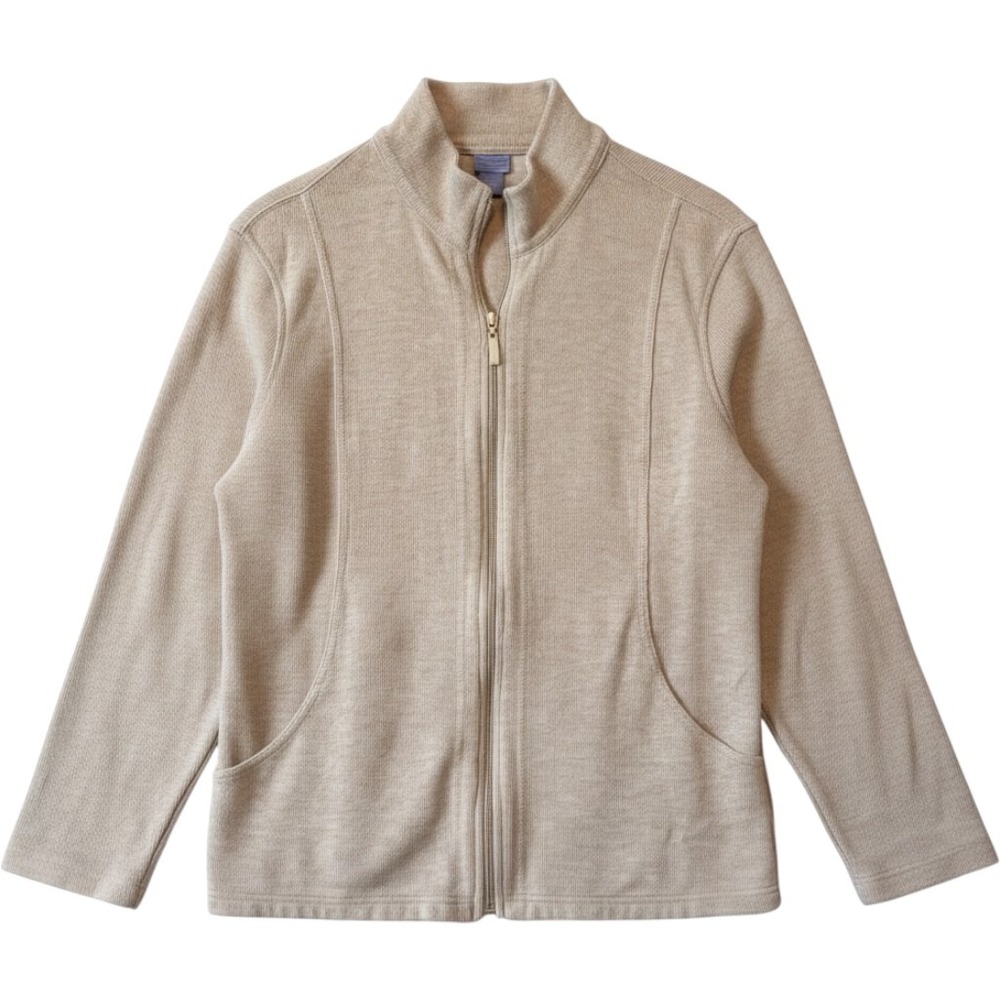 LAURA SCOTT‎ | Full Zip Sweater Women XL Beige Cotton Knit Mock Neck Jacket
